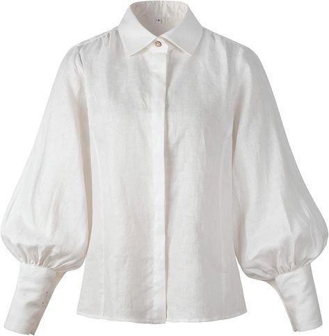 ReminisceBoutique Linen Victorian Blouse Puff Sleeve Shirt (4, Off White) at Amazon Women’s Clothing store Bishop Sleeve Shirt, White Long Sleeve Shirt Outfit, White Satin Shirt, White Blouse Dress, Blouse Puff Sleeve, Victorian Shirt, White Button Shirt, Puff Blouse, White Shirt Outfits