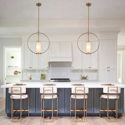 Brass Kitchen Island, Lights Over Kitchen Island, Kitchen Pendant, Minimalist Pendant, Brass Kitchen, Kitchen Island Pendants, Kitchen Pendants, The Embrace, Kitchen Pendant Lighting