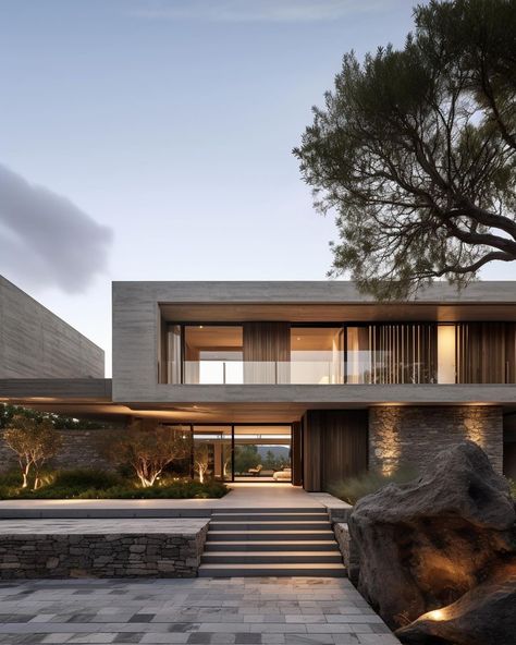 Modern Concrete Home Design: Exquisite Brazilian Beauty Concrete Home Design, Modern Concrete Home, Mansion Exterior, Luxury Exterior, Contemporary House Exterior, Concrete Houses, Modern Villa Design, Concrete Home, Modern House Facades