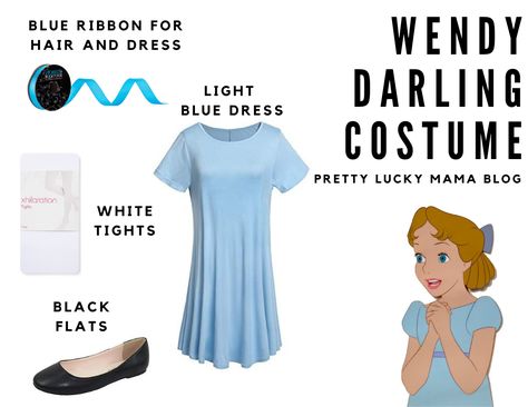 Wendy Costume Diy, Wendy From Peter Pan Hair, Wendy And Peter Pan Costume Couple, Diy Peter Pan Family Costumes, Womens Wendy Costume, Diy Wendy Darling Costume, Peter Pan Family Costume Diy, Family Peter Pan Halloween Costumes, Wendy Outfit Peter Pan