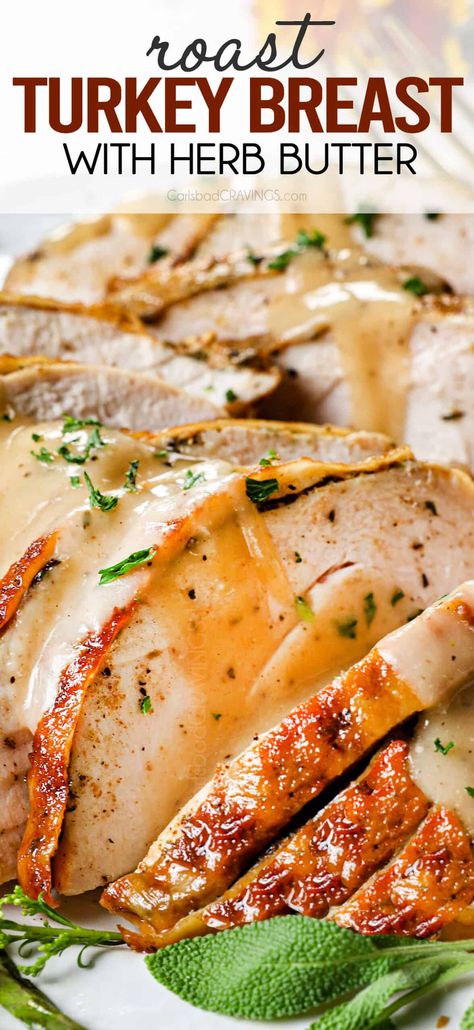 Reheating Turkey Breast In Oven, Turkey Recipes With Butter Under Skin, Tender Turkey Recipes, Herbed Butter Turkey, Turkey Breast With Ribs Recipe, Herbed Turkey Breast, Roasted Bone In Turkey Breast, Fresh Bone In Turkey Breast Recipes, Bone In Turkey Breast In Electric Roaster