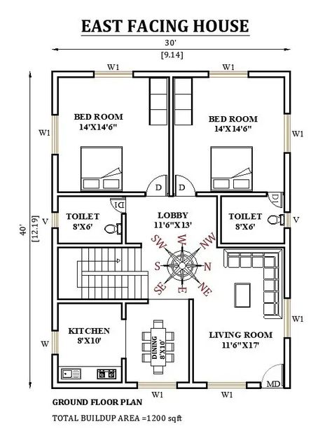 30’x40’ East facing house plan is given as per vastu shastra in this Autocad drawing file. Download now. - Cadbull 34 X 40 House Plans, East Facing House Plan Vastu 30x40 Duplex, 40 60 House Plans India East Facing, 30×60 East Facing House Plan, 60×40 House Plans East Facing, House Planning Ideas Layout, 60×40 House Plans, 30 X 60 House Plans Layout East Facing, 30 60 Feet House Plan East Facing