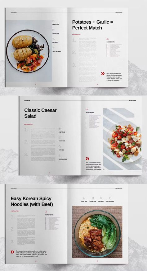 Cookbook & Recipe Book Template InDesign INDD & IDML. 24 pages layout. Cookbook Contents Page, Recipe Layout Templates, Cooking Book Layout, Cookbook Cover Design Ideas, Recipe Page Layout, Cook Book Layouts, Recipe Design Layout, Food Posters Design, Recipe Layout Design