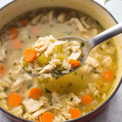 Easy Homemade Chicken and Rice Soup Recipe Homemade Chicken Soup With Rice, Chicken Soup Rice Recipes, Chicken Rice Veggie Soup, Rice And Chicken Soup Recipes, Chicken And Rice Soup Healthy, Chicken Corn Rice Soup, Chicken Tender Soup Recipes, Chicken Soup With Rice Recipes, Homemade Chicken Rice Soup