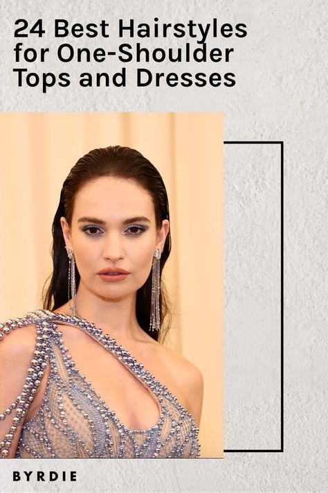 Hair Styles For One Strap Dress, Updos For One Shoulder Dresses, Hairstyle For 1 Shoulder Dress, Hairstyles For Over The Shoulder Dress, Hairstyle For One Sleeve Dress, Hairdos For One Shoulder Dress, Hair Styles One Shoulder Dress, Hairstyle Off Shoulder Dress, Hairstyle For One Strap Dress