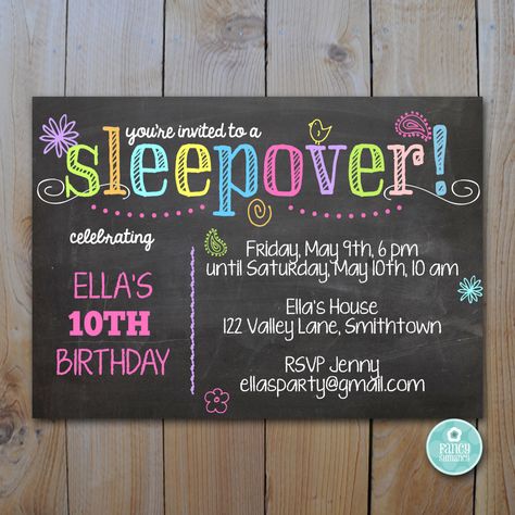 Printable Sleepover Party Invitation /  Chalk and Neon / Instant Download  /  INVITATION TEMPLATE / #5504 by FancyShmancyNotes on Etsy https://www.etsy.com/listing/188709657/printable-sleepover-party-invitation Spa Birthday Invitations, Sleepover Invitation, Sleepover Invitations, Pyjamas Party, Chalkboard Birthday, Party Neon, Chalkboard Invitation, Dinosaur Birthday Invitations, Spa Birthday