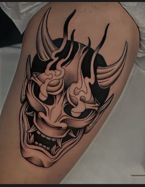 Japanese Ogre Tattoo, Hannya Forearm Tattoo, Omni Mask Tattoo, Demon Head Tattoo, Dark Japanese Tattoo, Japanese Hannya Mask Tattoo Design, Japanese Fire Tattoo, Japanese Horror Tattoo, Hannya Mask Art