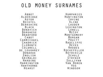 Last names for those rich characters of yours Cute Last Names For Characters, Old Money Last Name Ideas, Book Last Names, Last Names Ideas For Characters, Names That Mean Life, Weird Names Ideas, Cool Last Names For Characters, Story Character Names, Cool Names For Characters