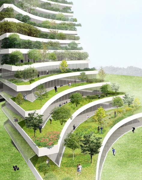 Vo Trong Nghia, Green Building Architecture, Architecture Cool, Eco City, Eco Architecture, Architectural Rendering, Park Landscape, Green Architecture, Green City