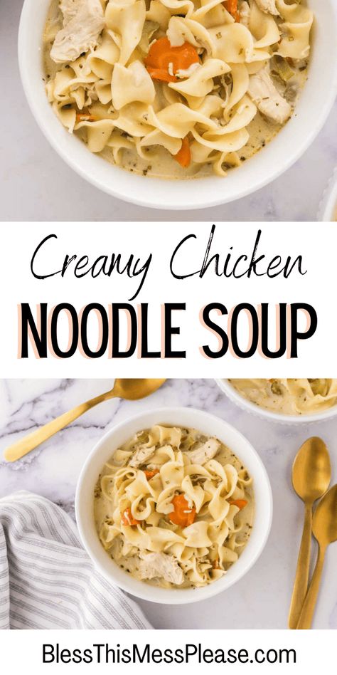 Easy Creamy Chicken Noodle Soup, Soup Creamy Chicken, Creamy Chicken Noodle Soup Recipe, Classic Chicken Noodle Soup, Creamy Chicken Noodle, Soup Creamy, Creamy Chicken Noodle Soup, Chicken Noodle Soup Recipe, Homemade Chicken Noodle