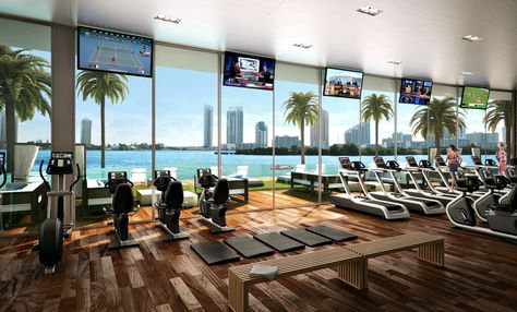 6 Luxury Hotel Gyms Around the World Luxury Gym, Hotel Gym, Muscle Abdominal, Infinity Edge Pool, Fitness Facilities, Miami Real Estate, Gym Design, Luxury Condo, Morning Humor