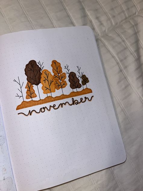 Planer Ideas November, Fall Title Ideas, Fall Dot Journal Ideas, Autumn Theme Drawing, Fall Theme Journal, October Notebook Ideas, Fall Tbr Bullet Journal, October Bulletin Journal Ideas, Autumn Bujo Ideas