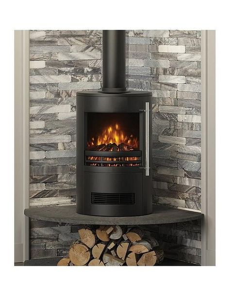 Corner Log Burner, Wood Burning Stove Corner, Corner Wood Stove, Corner Stove, Wood Burning Stoves Living Room, Log Burner Living Room, Stove Installation, Log Burner, Stove Fireplace