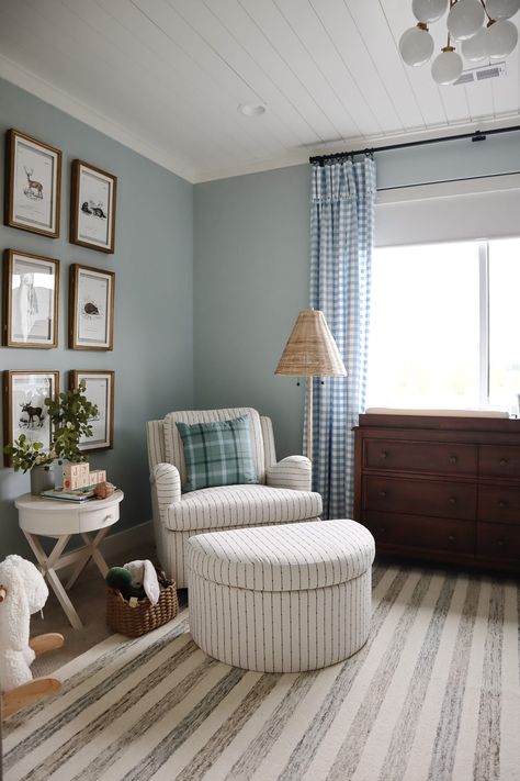 Floor Lamp Nursery Boy Rooms, Oval Room Blue Farrow And Ball Nursery, Smokey Blue Nursery, Nursery With Hardwood Floors, All Blue Nursery, Benjamin Moore Blue Nursery, Antique Blue Nursery, 10 X 10 Nursery Layout, Old Timey Nursery