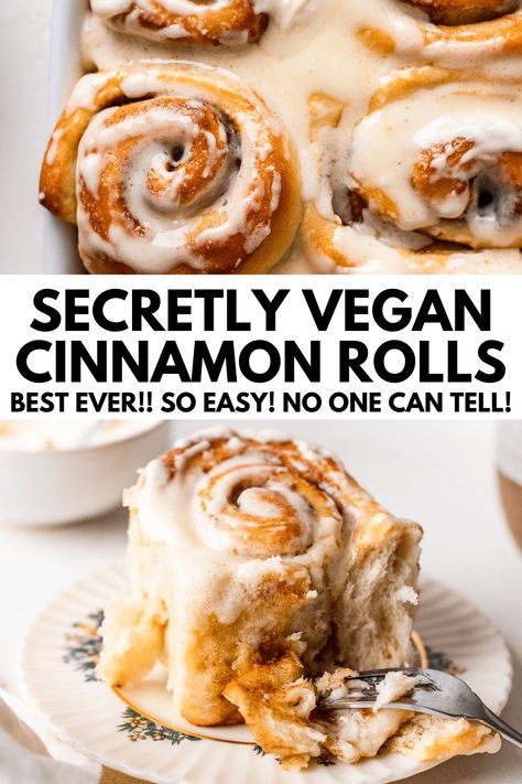 These vegan cinnamon rolls are honestly the best cinnamon rolls you will ever make- even non-vegans love them! Entirely dairy free and egg free, no one will suspect that these classic soft and sweet homemade cinnamon rolls are vegan. Our favorite Christmas morning breakfast or holiday treat, especially with an overnight option!! #vegan #cinnamonrolls #easy Unique Deserts, Vegan Breakfast Recipes Healthy, Raw Vegan Breakfast, Apartment Cooking, Vegan Breakfast Recipes Easy, Healthy Cinnamon Rolls, Patisserie Vegan, Vegan Biscuits, Vegan Cinnamon Rolls