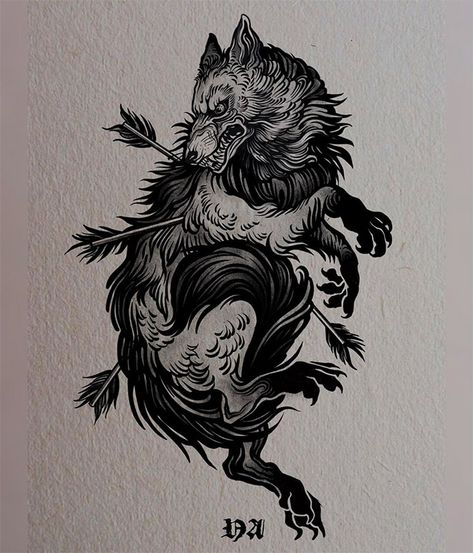 50 Ferocious Designs and Illustrations Featuring Wolves Medieval Wolf Tattoo, Torso Tattoo Ideas, Blackwork Tattoo Flash, Illustrative Blackwork, Fenrir Tattoo, 16 Tattoo, Medieval Tattoo, Wolf Tattoo Design, Inspiration Tattoos