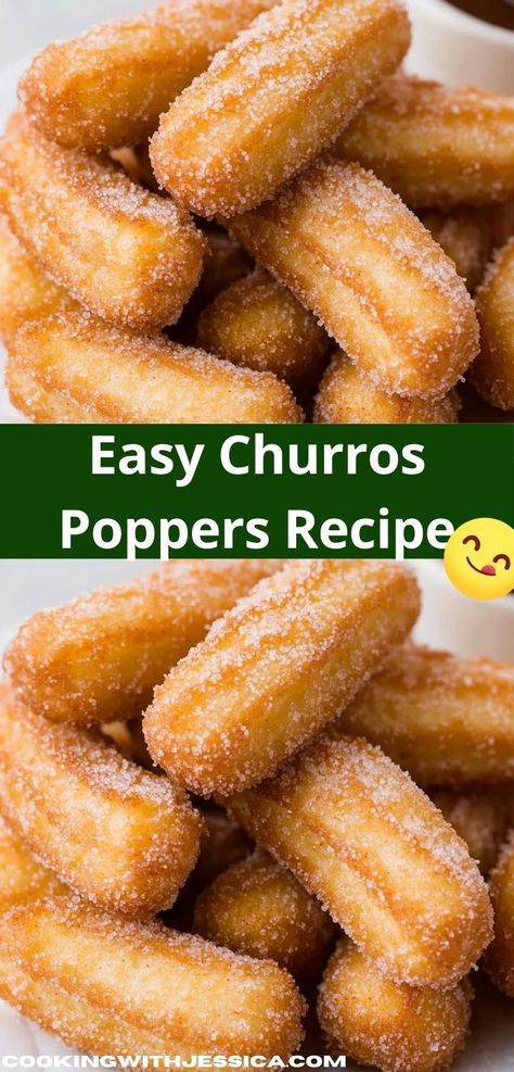 Craving a sweet treat? These Churros Poppers are the perfect solution! With their delicious cinnamon-sugar coating, they are quick to prepare, making them an ideal dessert for family gatherings or movie nights. Churro Poppers, Easy Churros, Easy Churros Recipe, Unique Recipes Desserts, Homemade Churros, Churros Recipe, Poppers Recipe, Unique Desserts, Quick Desserts