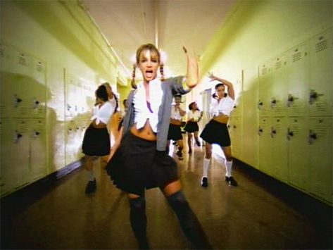 Britney Spears in her ‘Baby One More Time’ music video. (Courtesy of Vevo) Britney Spears Boyfriend, Britney Spears Music Videos, Britney Spears Costume, Britney Spears Music, Britney Spears Outfits, Spiegel Selfie, Baby One More Time, Latest Instagram, School Uniforms