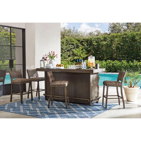 Member's Mark 5-Piece Halstead Outdoor Bar - Sam's Club Outdoor Bar Screened In Porch, Outdoor High Top Table And Chairs, Outdoor Bar Table Ideas, Outdoor Island Bar, Outdoor Mini Bar, Bar On Deck, Outside Bar Ideas, Outdoor Kitchen Table, Outdoor Bar Area