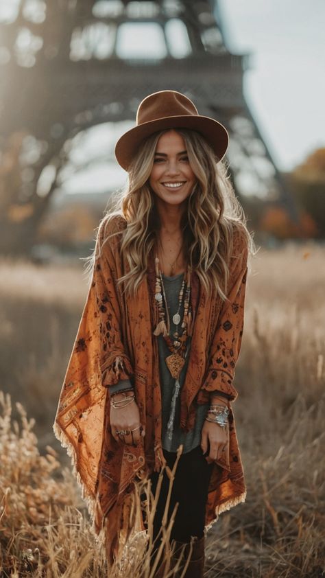 Discover the perfect Boho Fall Outfit with a touch of Hippie Western Casual and Midsize vibes for 2024 This Witchy Size-Inclusive Cute and Edgy ensemble embodies 2023 Fashion Trends for Women seeking Bohemian style inspiration Get Dark Hippe Bohemian style ideas here Boho Style Work Outfits, Witchy Fall Fashion, Vintage Bohemian Outfits, Boho Western Style Outfits, Boho Thanksgiving Outfit, 2024 Clothing Trends For Women, Boho Autumn Outfits, Boho Style Outfits Bohemian, Winter Bohemian Outfits