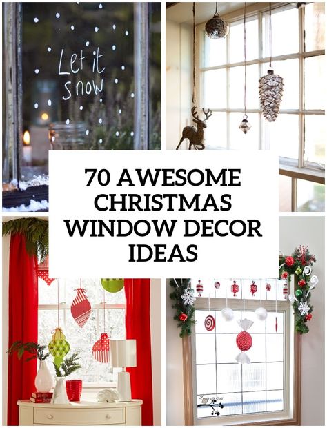 70 Awesome Christmas Window Décor Ideas - DigsDigs Window Christmas Decor Ideas Diy, Bay Window Christmas Decor, Xmas Window Decorations, Diy Christmas Window, Christmas Window Decoration, Christmas Window Display, Window Decorations, Indoor Window, Christmas Window Decorations