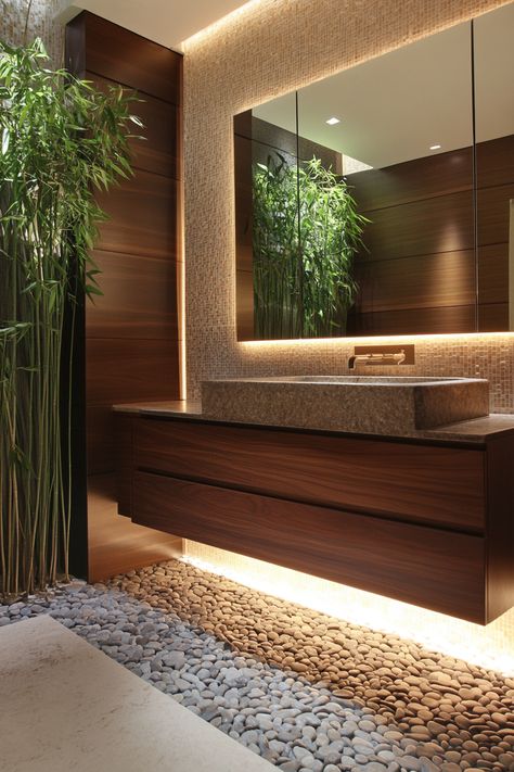 Discover how to achieve a serene and stylish vibe with these modern bathroom ideas. Featuring natural stone accents and lush greenery, this space is designed for ultimate relaxation. Perfect for those seeking a spa-like retreat at home. #ZenBathroom #InteriorDesign #ModernBathroomIdeas Modern Bathroom Decor Ideas Inspiration, Spa Bathroom Decor Ideas, Modern Zen Bathroom, Modern Bathroom Decor Ideas, Spa Bathroom Decor, Modern Bathroom Ideas, Functional Bathroom, Zen Bathroom, Serene Bathroom