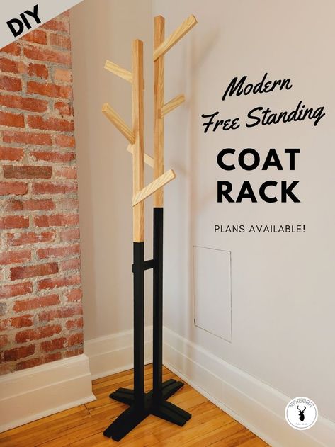 Free Standing Coat Rack Diy, Coat Rack Diy, Entry Coat Rack, Diy Montreal, Coat Hanger Stand, Free Standing Coat Rack, Diy Rack, Diy Coat Rack, Tree Coat Rack