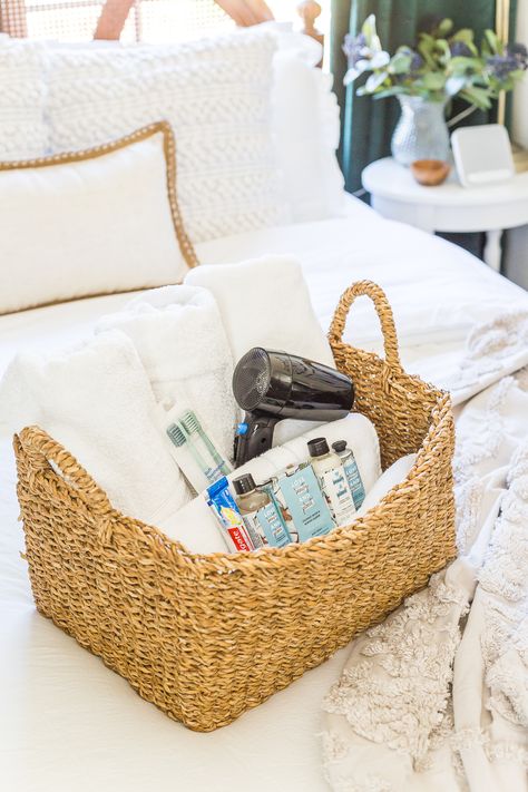 38 Essentials for the Perfect Guest Bedroom - Bless'er House Guest Bedroom Essentials, Guest Room Baskets, Guest Welcome Baskets, Guest Basket, Guest Room Essentials, Welcome Basket, Welcome Baskets, House Guests, Be My Guest