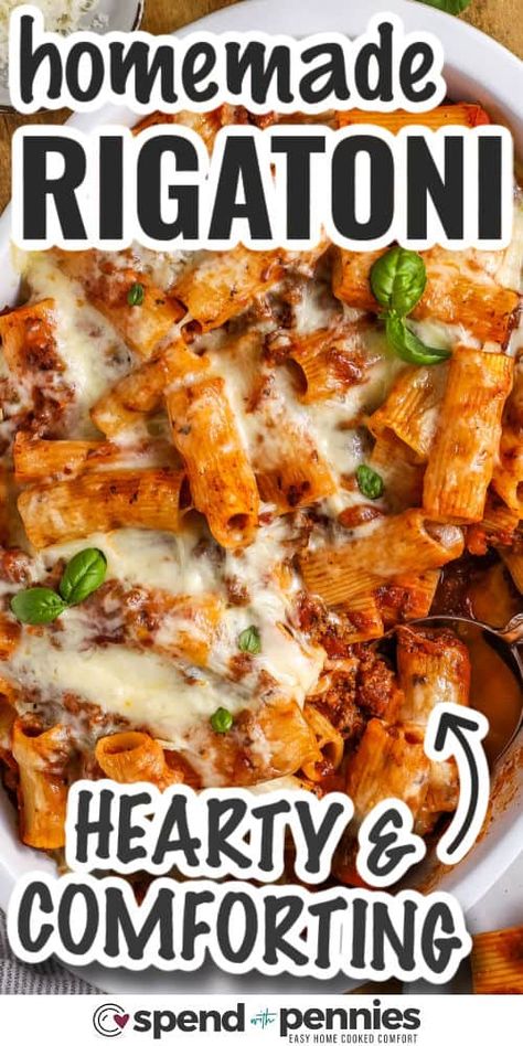 Baked Pasta Dishes Ground Beef, Rigatoni Pasta Recipes Ground Beef, Beef Pasta Recipes Easy, Rigati-pasta Recipe, Italian Food For A Crowd, Make Ahead Pasta Dishes, Upscale Recipes, Baked Pasta With Ground Beef, Chicken Pasta Sauce Recipes