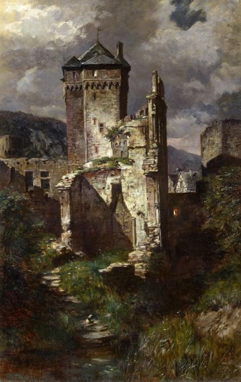 Fritz von Wille (1860-1941) -  Andernach. Night view of the ruins of the old Castle. Oil on canvas.  Things of beauty I like to see Castle Painting, Old Castle, Chateau Medieval, Castle Art, Odaiba, Fantasy Castle, Fantasy Setting, Fantasy Places, The Ruins