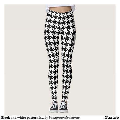 Black and white pattern houndstooth print leggings White Printed Leggings, Fitted Yoga Leggings With Letter Print, Houndstooth Leggings, Workout Leggings Printed, Black And White Leggings, Pattern Black And White, Unique Outfit, Black And White Pattern, White Leggings