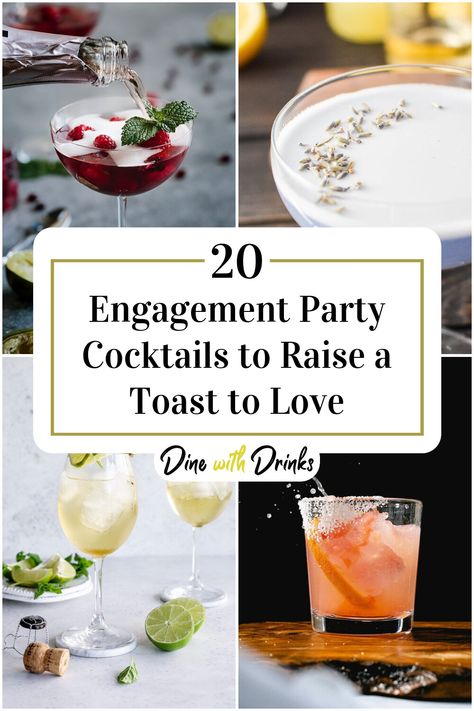 Collage of 4 engagement party cocktails. Engagement Party Cocktails, Engagement Party Drink, Party Cocktail Recipes, Engagement Party Brunch, Cocktail Engagement Party, Fun Engagement Party, Mocktail Party, Engagement Party Diy, Engagement Party Themes