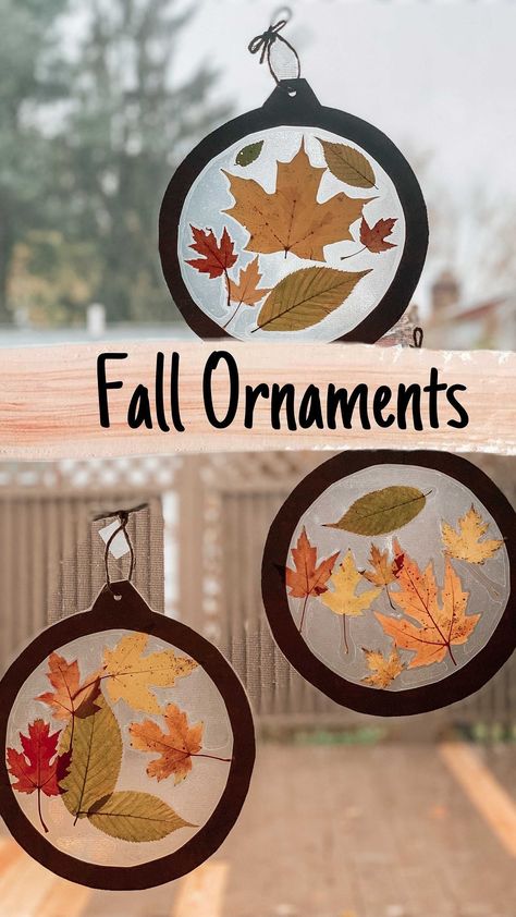 Fall Thanksgiving Crafts Kids, Leaves On Contact Paper, Fall Leaves Contact Paper, Contact Paper Ornament Craft, Kids Fall Crafts With Leaves, Thanksgiving Leaves Crafts, Halloween Contact Paper Crafts, Leaf Contact Paper Craft, Fall Nature Crafts Preschool