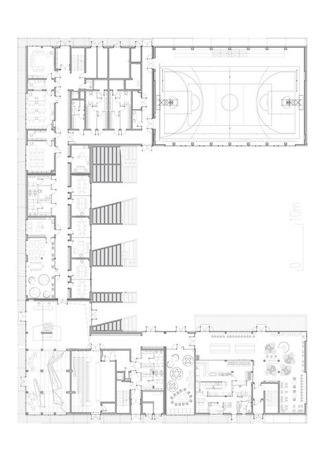 Akademeia High School in Warsaw,Ground Floor Plan High School Architecture Plan, High School Floor Plan, High School Architecture, School Building Plans, School Floor Plan, High School Plan, High School Design, School Floor, School Building Design