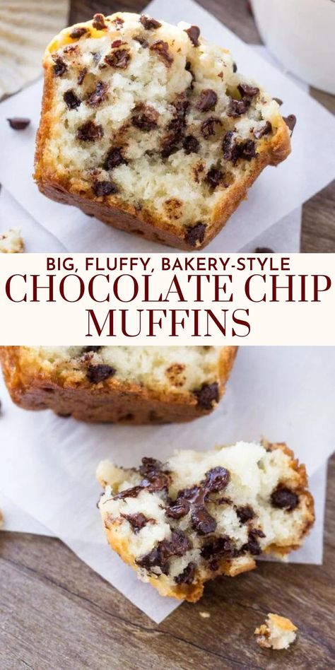 This bakery-style chocolate chip muffins are big, fluffy and have a delicious buttery vanilla flavor with tons of chocolate chips. They have beautifully domed tops for the perfect muffin #muffins #chocolatechip #bakery #recipe from Just So Tasty https://www.justsotasty.com/bakery-style-chocolate-chip-muffins/ Bakery Muffin, Bakery Style Chocolate Chip Muffins, Chocolate Chip Muffin Recipe, Bakery Style Muffins, Homemade Muffins, Oreo Dessert, Chocolate Chip Muffins, Chocolate Muffins, Baking Sweets