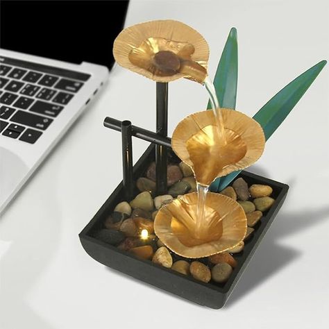 Amazon.com: Indoor Tabletop Water Fountain, 3 Tier Lotus Leaf Desktop Fountain with ON/Off Switch and Natural River Rocks, Zen Relaxation for Office Living Room Bedroom Décor (A) : Home & Kitchen Desktop Fountain, Waterfall Decoration, Indoor Tabletop Water Fountain, Fountains Indoor, Zen Office, Waterfall House, Tabletop Water Fountain, Indoor Water Fountains, Indoor Waterfall