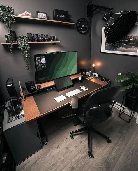 Small Room Setup, Office Inspiration Workspaces, Reka Bentuk Bilik Tidur, Modern Home Offices, Home Studio Setup, Bedroom Setup, Gaming Room Setup, Small Home Office, Game Room Design