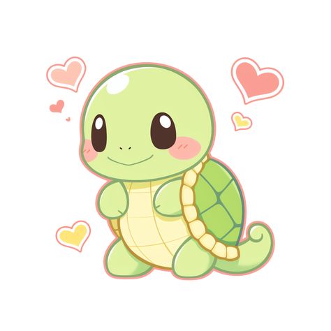 Cute Kawaii Turtle with Hearts Sticker Turtle Cute Drawing, Adorable Drawings Kawaii, Cute Cartoon Turtle, Cute Turtle Cartoon, Cute Turtle Drawings, Turtle Cute, Turtle Cartoon, Kawaii Turtle, Cute Animal Art