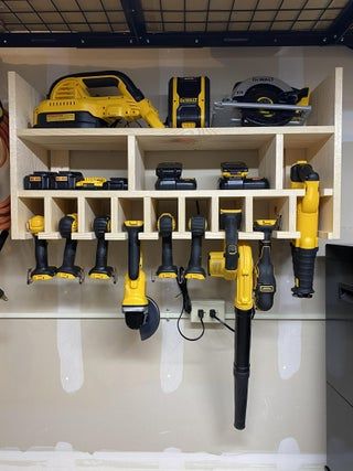 Power Tool Storage & Charging Station : 5 Steps (with Pictures) - Instructables Tool Wall Storage, Workshop Cabinets, Historical Pics, Power Tool Organizer, Garage Workshop Organization, Garage Shelves, Woodworking Garage, Tools Design, Power Tool Storage