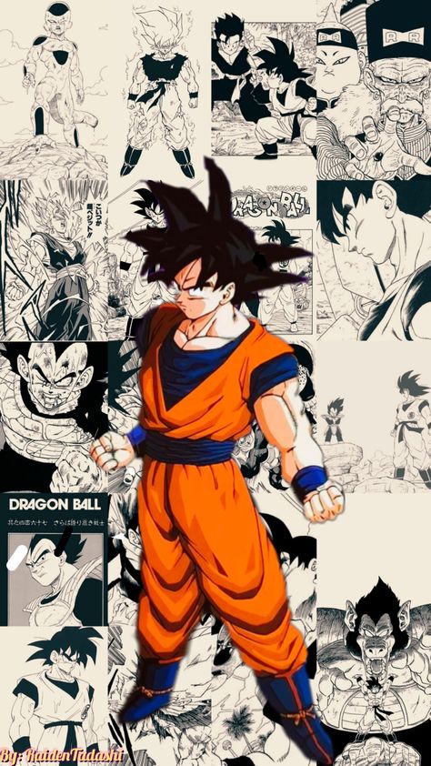 Goku Wallpaper (with mangá background) Goku Manga Wallpaper, Goku Funny, Aesthetic Dragon, Dbz Dragon, Goku Manga, Panel Wallpaper, Manga Wallpapers, Dbz Manga, Goku Anime