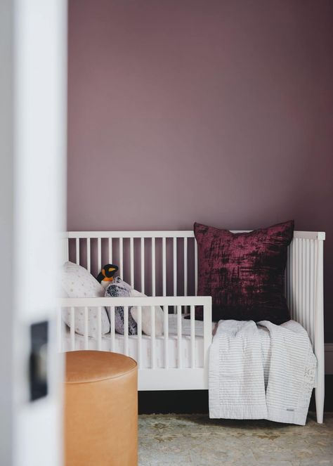 Deep Purple Walls, Lavender Room Paint, Mauve Toddler Girl Room, Lavender Kids Room, Purple Painted Room, Kids Purple Bedroom, Dark Pink Nursery, Purple Boys Room, Purple Room Paint