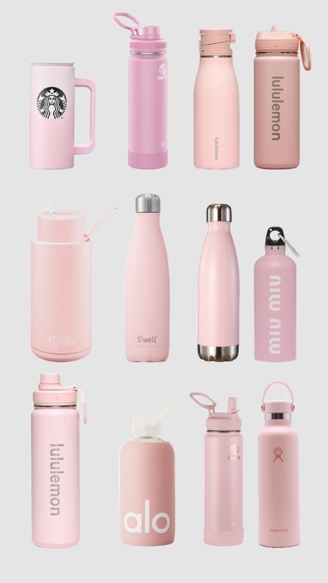 Pink Aesthetic Cute, Modern Water Bottle, Stylish Water Bottles, Trendy Water Bottles, Pink Water Bottle, School Bag Essentials, Cute Water Bottles, Pretty Mugs, Dream Gift