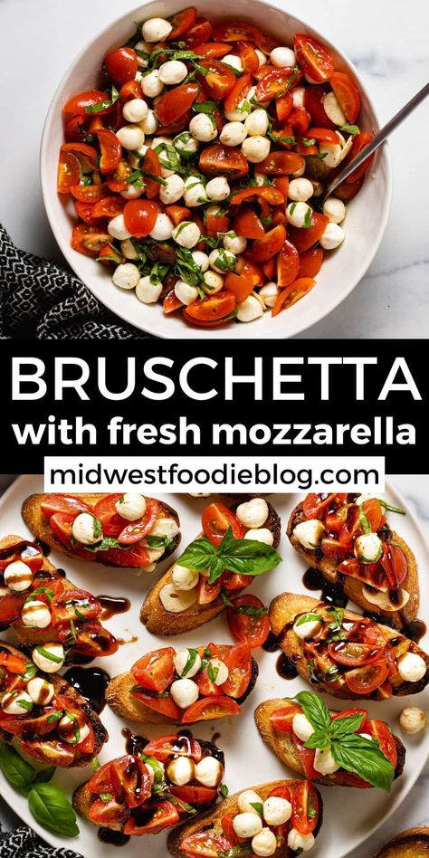 Bruchetta Appetizers Keto, Fresh Mozzarella Bruschetta, Bruschetta Side Dish, Tomato Brushetta Appetizers, Crostini Appetizers Mozzarella, Bruschetta And Mozzarella Recipe, Mozzarella Tomato Bruschetta, Bruschetta On Baguette, Bruschetta Mozzarella Balsamic Vinegar