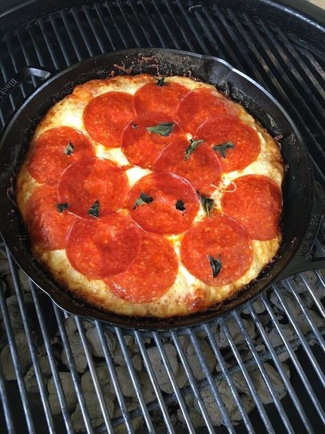 Cast Iron Pizza On The Grill, Cast Iron Pizza Camping, Cast Iron Tortilla Pizza, Cast Iron On The Grill, Grilling Pizza On The Grill, Grilling Pizza, How To Grill Pizza On A Gas Grill, Campfire Pizza Cast Iron Skillet, Pizza On Grill