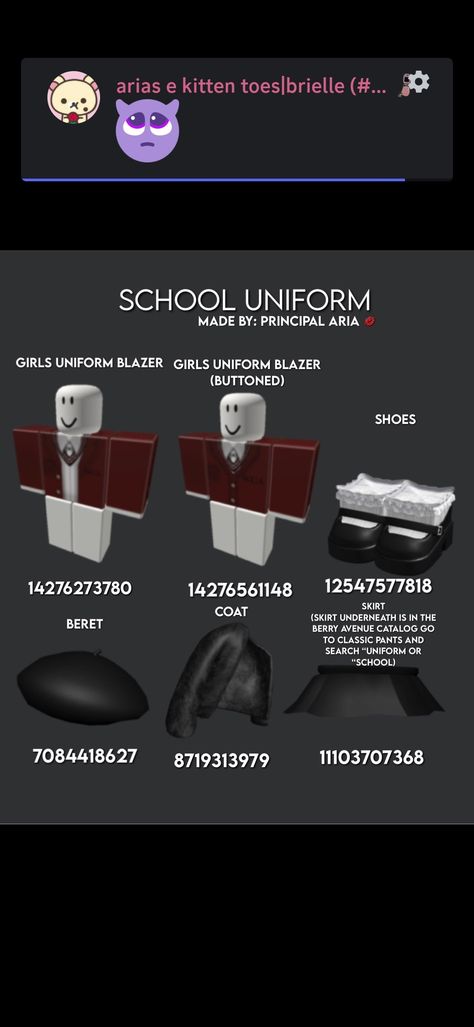 Bloxburg Uniform Outfit Codes, School Uniforms Berry Ave, School Outfit Roblox Id, Berry Avenue Codes Clothes Uniform, Berry Avenue High School Logo, Roblox Lawyer Outfit Codes, School Fit Codes Berry Ave, Nurse Roblox Code, School Fit Berry Ave