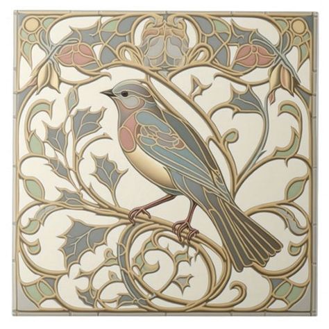 Decorative Ceramic Tiles | Zazzle Guest Room Paint, Motifs Art Nouveau, Art Nouveau Illustration, Art Nouveau Pattern, Mosaic Birds, Art Nouveau Tiles, Art Nouveau Floral, Art Nouveau Design, Hand Art