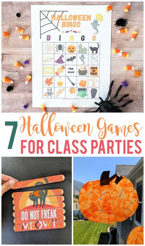 Are you in charge of Halloween games for a class party this year? Check out these 7 easy kids games that are great for a variety of ages! Halloween Class Party Games, Easy Games For Kids, Fall Party Games, Games For Kids Classroom, Halloween Class Party, School Halloween Party, Halloween Bingo, Kid Friendly Crafts, Halloween Games For Kids