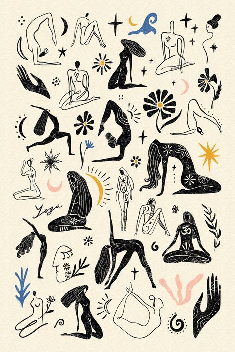 Yoga Tattoos, Arte Yoga, Yoga Illustration, Yoga Art, Arte Inspo, Hippie Art, Illustration Inspiration, 로고 디자인, Graphic Design Illustration