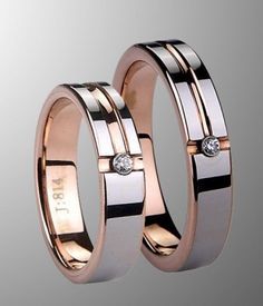 Couple's rose gold tungsten wedding band set with CZ Wedding Couple Rings, Gold Tungsten Wedding Bands, Couple Ring Design, Rose Gold Tungsten, Tungsten Wedding Band, Rings Bands, Couple Wedding Rings, Tungsten Wedding Bands, Wedding Band Sets