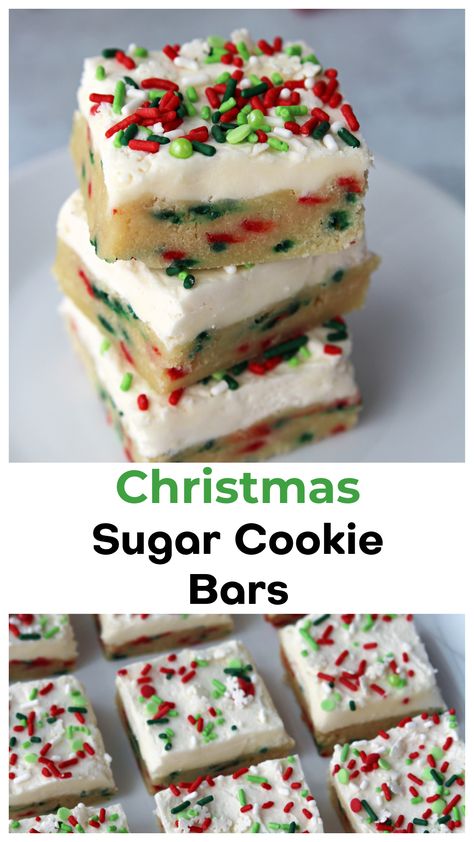 Christmas Cosmic Brownies, Christmas Bakery Desserts, Christmas Goodie Plate Ideas, Santa’s Favorite Christmas Cookie Bars, Sugar Cookies Bars Recipe, Holiday Sugar Cookie Bars, Holiday Cookies And Bars, Cookie Bar Christmas, Christmas Cookie Cheesecake Bars